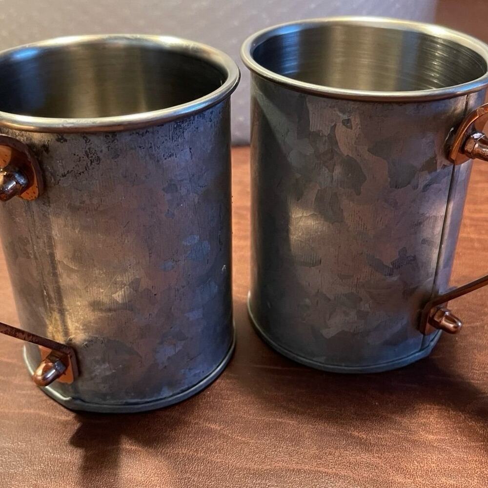 Pair of aluminum double walled mule mugs with copper look handles - Picture 3 of 7